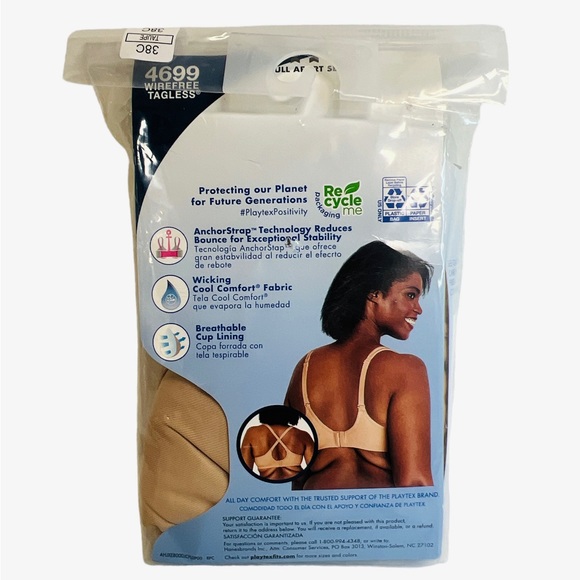 Playtex Women's Bounce Control, Coverage Convertible Wireless Bra Beige Size 38C - Picture 6 of 7